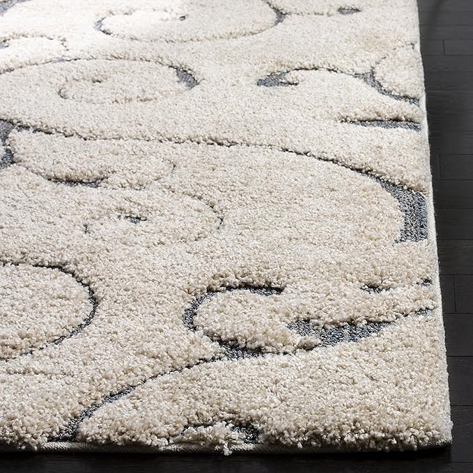 SAFAVIEH Florida Shag Collection Area Rug - 6' x 9', Beige & Blue Grey, Scroll Design, Non-Shedding & Easy Care, 1.2-inch Thick Ideal for High Traffic Areas in Living Room, Bedroom (SG455-1155)
