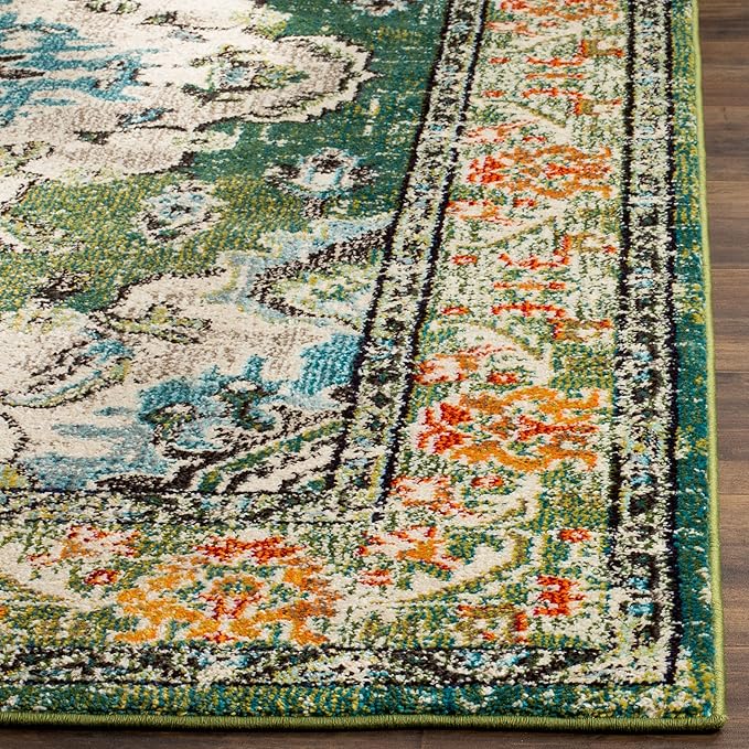 SAFAVIEH Monaco Collection Runner Rug - 2'2" x 20', Forest Green & Light Blue, Medallion Distressed Design, Non-Shedding & Easy Care, Ideal for High Traffic Areas in Living Room, Bedroom (MNC243F)