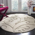SAFAVIEH Florida Shag Collection Area Rug - 6'7" Round, Cream & Beige, Scroll Design, Non-Shedding & Easy Care, 1.2-inch Thick Ideal for High Traffic Areas in Living Room, Bedroom (SG455-1113)