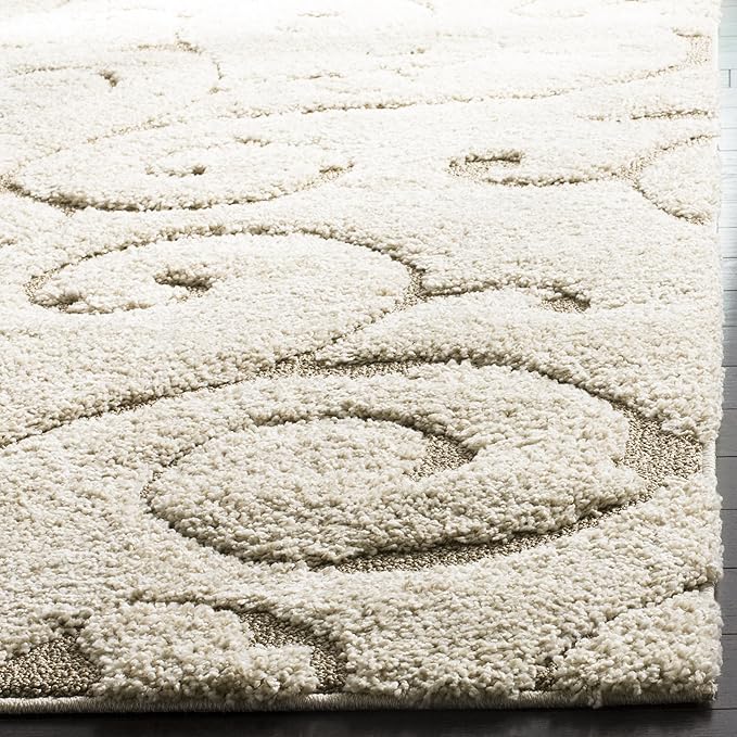 SAFAVIEH Florida Shag Collection Runner Rug - 2'3" x 11', Cream & Beige, Scroll Design, Non-Shedding & Easy Care, 1.2-inch Thick Ideal for High Traffic Areas in Living Room, Bedroom (SG455-1113)