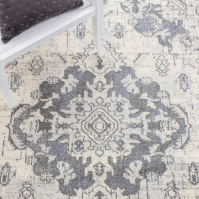SAFAVIEH Monaco Collection Area Rug - 9' x 12', Ivory & Grey, Boho Chic Medallion Distressed Design, Non-Shedding & Easy Care, Ideal for High Traffic Areas in Living Room, Bedroom (MNC243B)