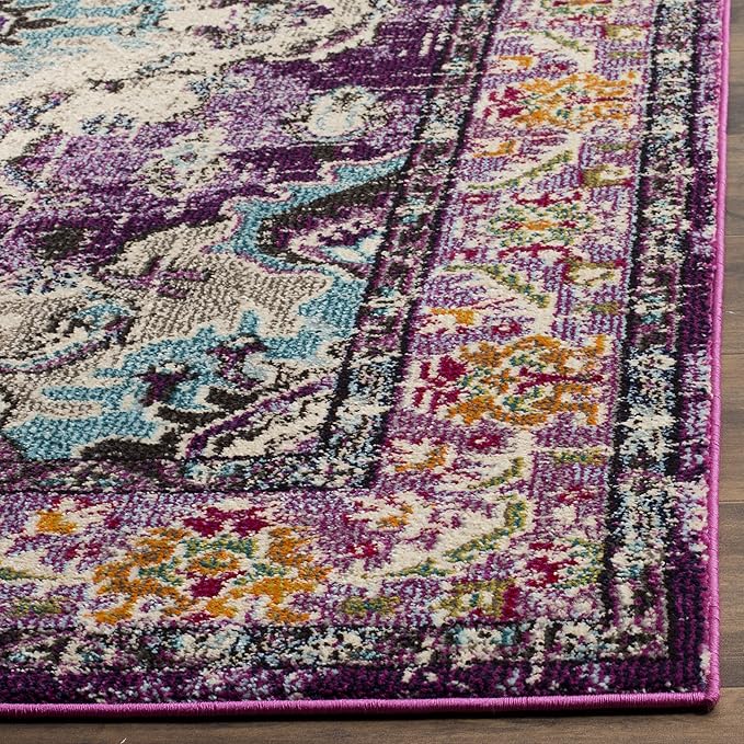 SAFAVIEH Monaco Collection Runner Rug - 2'2" x 8', Violet & Light Blue, Boho Chic Medallion Distressed Design, Non-Shedding & Easy Care, Ideal for High Traffic Areas in Living Room, Bedroom (MNC243L)